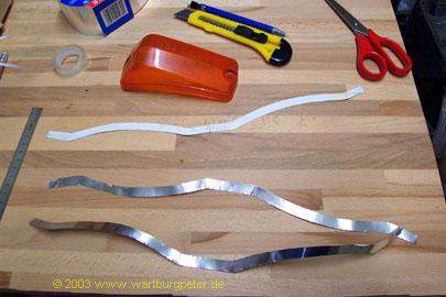 Schablone und "Lametta", Chromrand für 2 Blinker